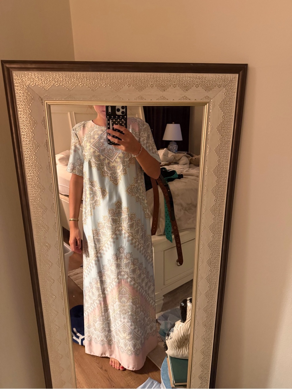 Ann Taylor Light Blue and Pink Paisley Maxi Dress